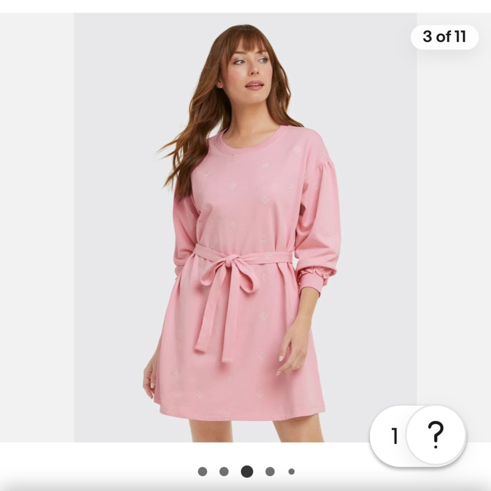 Draper James Bobbie Sweatshirt Dress in Pink Embroidered Villa Sz M